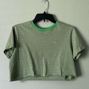 Green & gray striped cropped tee